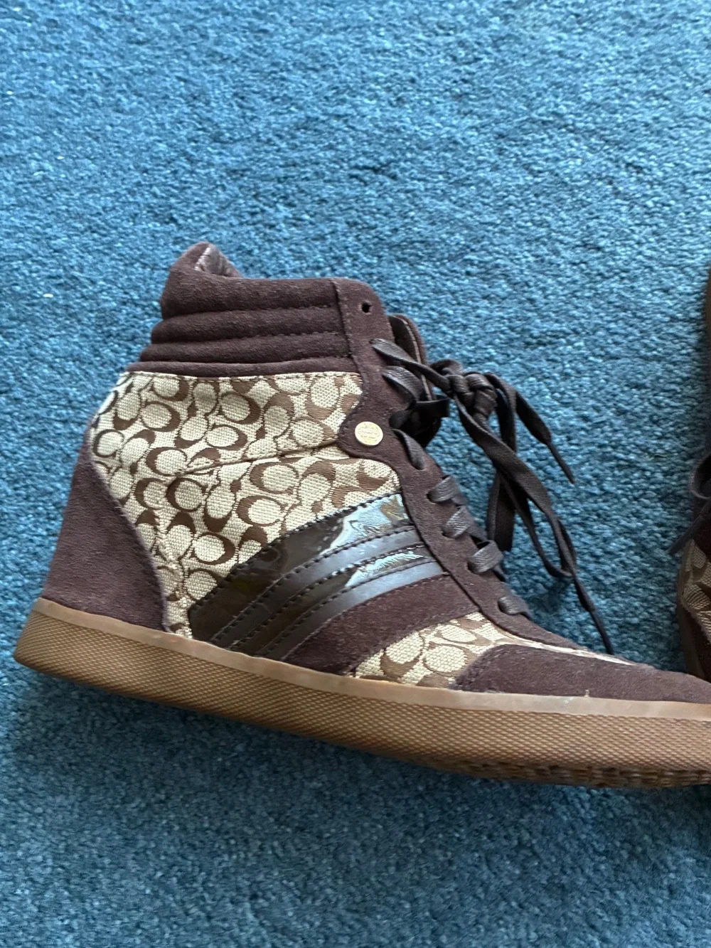 Coach Women’s Brown Suede & Signature Monogram High-Top Sneakers